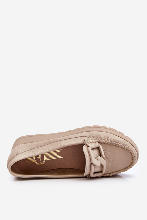 Mokasyny Skóra Platforma Ozdoba Beżowe Zazoo 10141