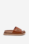 Zazoo 50101 Women's Leather Platform Slides Brown