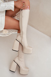 Women's Ankle Boots On A Heel And Platform Light Beige Yavira