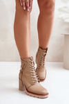 Botki Obcas Słupek Ocieplane Złoty Detal Beżowe Ivarisse