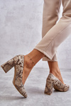 Czółenka Skóra Wężowy Wzór Beżowo-Złote Lewski Shoes 3277