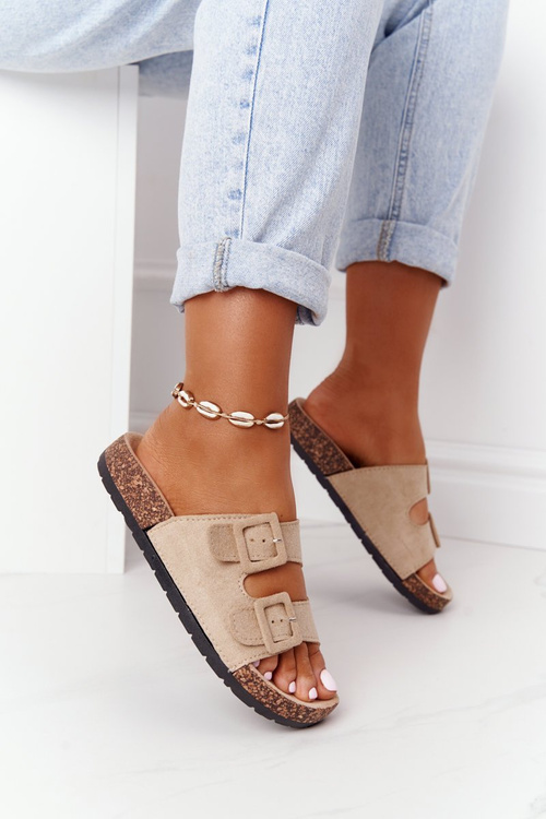 Suede Slippers On The Cork Sole Beige Jennifer