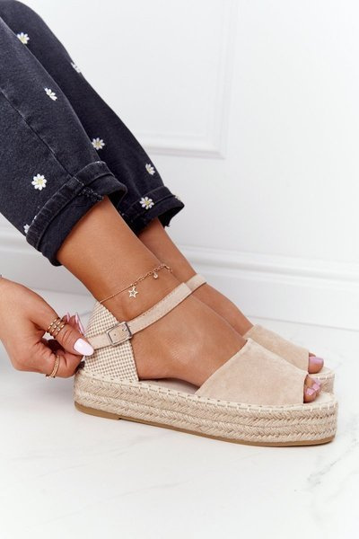 Sandały Na Platformie Z Plecionką Beżowe Megara