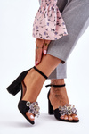 Elegant High Heel Sandals With Crystals Black Cameron