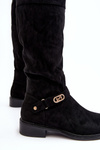 Fur-Lined Suede Ankle Boots with Flat Heel SBarski HY07-31 Black