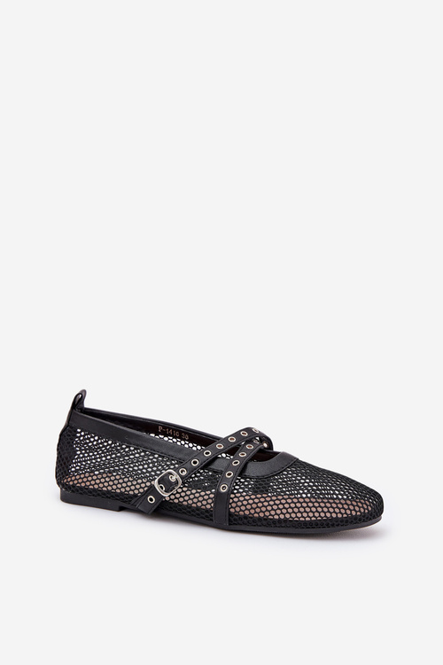 Mesh Flat Ballet Shoes With Straps Black Salliroe