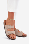 Women's Slip-On Sandals On Cork Sole Beige Cortina