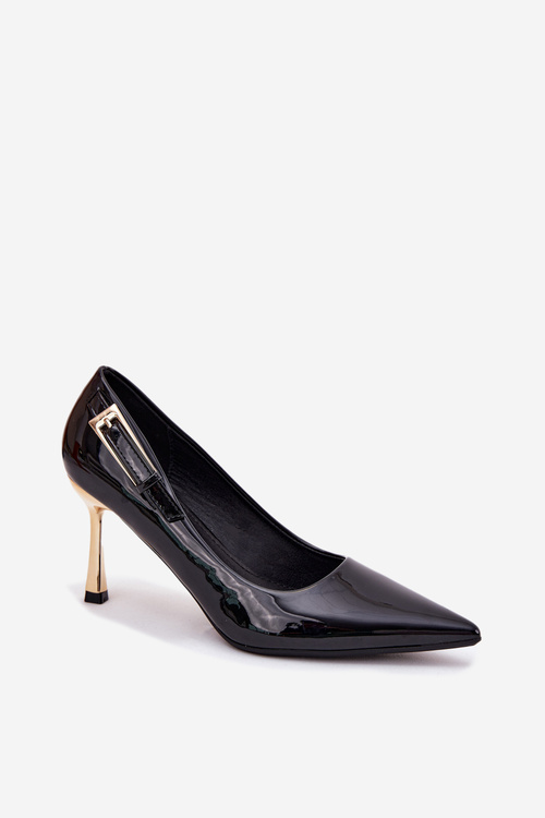 Lacquered Stiletto Heels With Golden Buckle Black Mivira