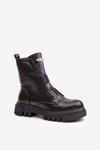 Warm ankle boots workers women's with zip eco leather black Mailyra