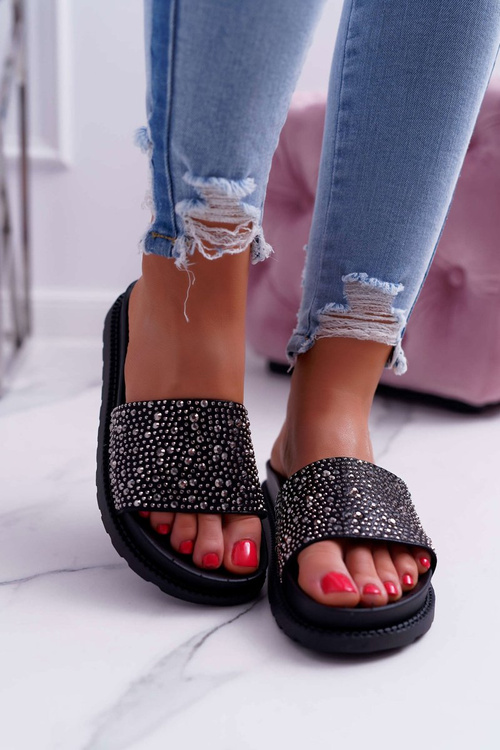 Women's Flip Flops With Zirconia Black XTI 48821