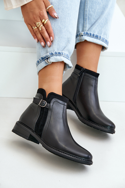 Warm Women's Ankle Boots With Low Shaft And Zipper Eco Leather Black Taitha