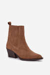 Suede Cowboy Ankle Boots Women's Heeled Insulated Camel Dylira