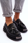 Leather Moccasins on Platform and Flat Heel Black Jorne