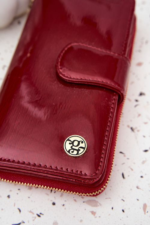 Damski Portfel Lakierowany Złoty Detal Czerwony Evlinne