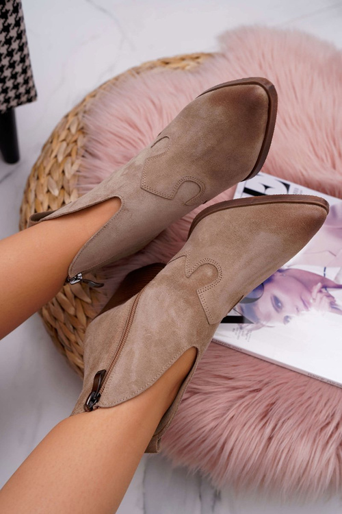 Women's Beige Leather Heeled Boots Chavai