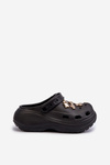 Women's Lightweight Foam Slides with Thick Sole and Charms Black Effiora
