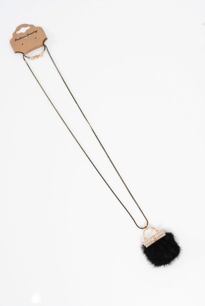 Women's Necklace with Pompon and Crystals Black