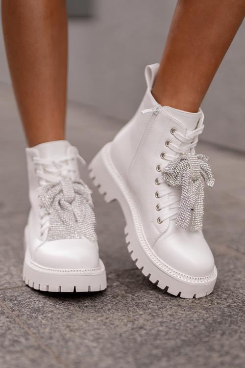 Botki Kokarda Damskie Białe Ocenttia