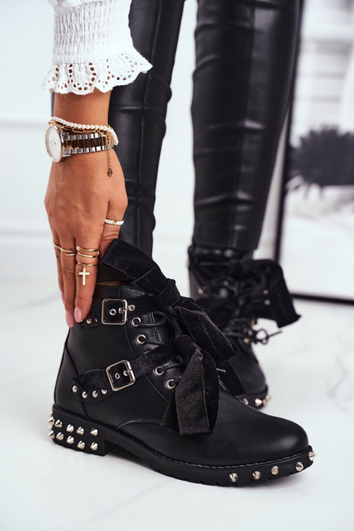 Women's Boots Rivets Spikes Black Magnet