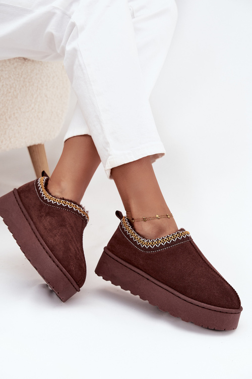 Low Women's Snow Boots with Embroidery on Platform Chocolate Taliah