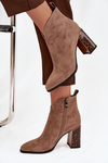 Leather suede women's ankle boots with heel lined beige Zivella
