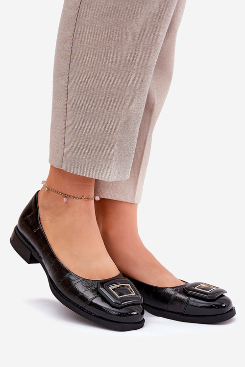 Leather Ballerinas With Decoration D&A MK51-059 Black