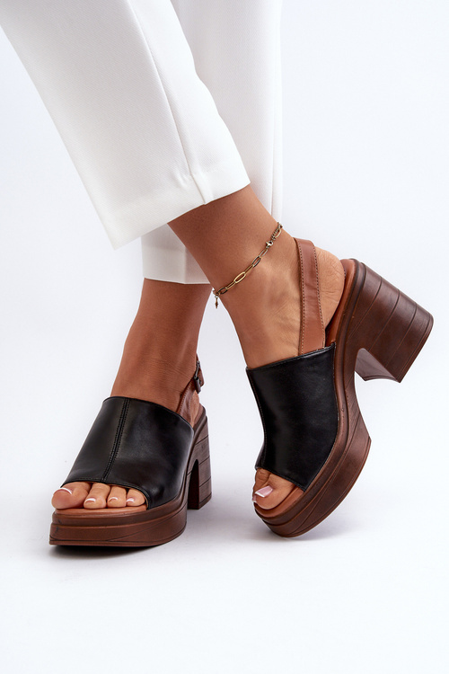 Elegant Women's Sandals in Beige Eco Leather on Block Heel Vattima