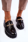 Lacquered shoes with a chain Black Anne