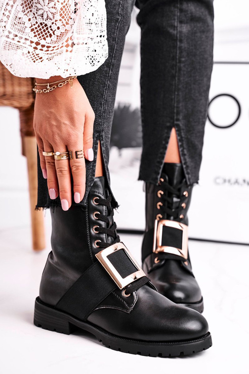 Women's Boots With Golden Buckle Black Happy Su