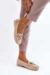 Beige Women's Suede Moccasins with Embellishment Daphikaia