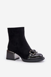 Botki Eleganckie Damskie Obcas Ozdoba MR880-127 Czarne