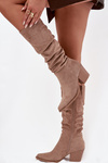 Women's Boots with Wrinkled Shaft on Heel Insulated Beige Paelina