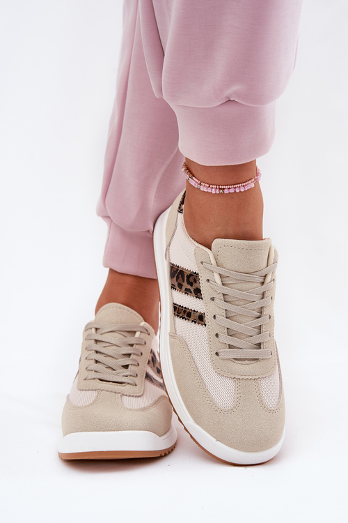 Eko Zamszowe Sneakersy Damskie Panterka Beżowe Marinils