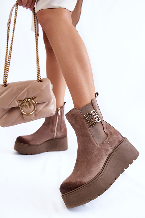 Women's Suede Boots On The Massive Platform Bright brown Savira