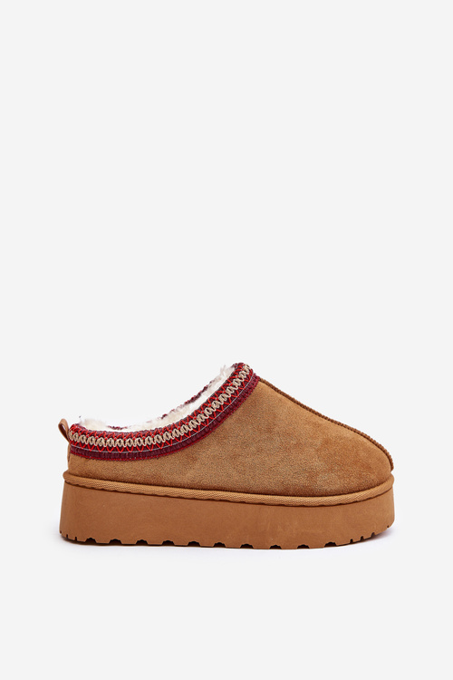 Damskie Śniegowce Platforma Futerko Camel Remenia