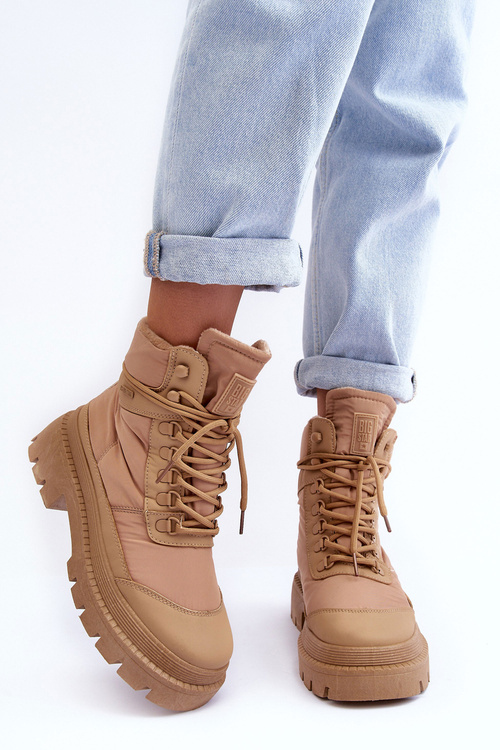 Trapery Botki Ocieplane Płaski Obcas Platforma MM274340 Beżowe