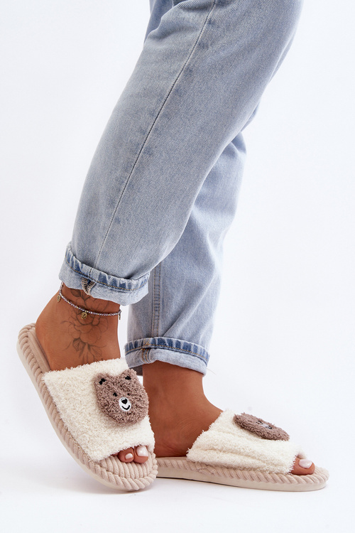 Kapcie Damskie Z Misiem Beżowe Lavetire 23PA11-6646