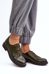 Ladies' Leather Lace-up Shoes Dark Green Naker