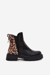 Insulated women's ankle boots with gold detail leopard pattern black Calista