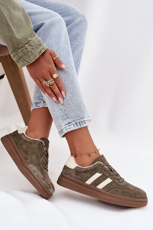 Women's Suede Sneakers on Platform Dark Green Sylviona