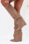 Insulated Women's Boots With Turned Collar On Heel Eco Suede Beige Elivira