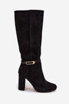 Women's heeled boots with gold buckle lined black Seraphine