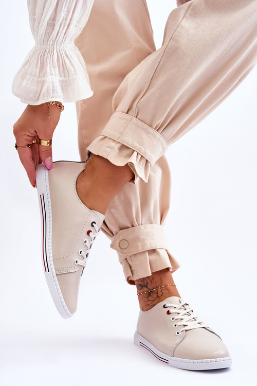 Women's Leather Sneakers Beige S.Barski LR268R