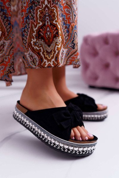 Women's Flip-Flops With Doodles Thick Soles Black Milady