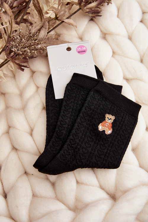 Women's Patterned Socks with Bear Black