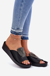 Leather Ladies Slippers With Decoration KV51-028 Black