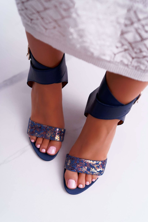 Leather Women's Maciejka Stiletto Sandals Navy Blue 03597