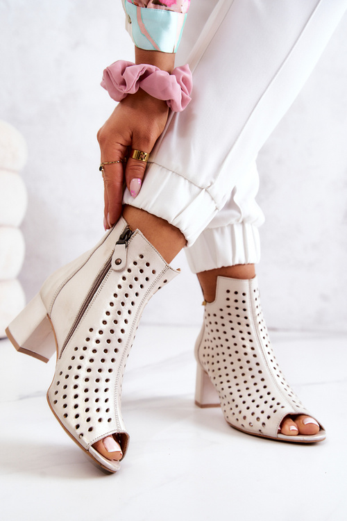 Leather Openwork Boots Maciejka 05420-04 Beige