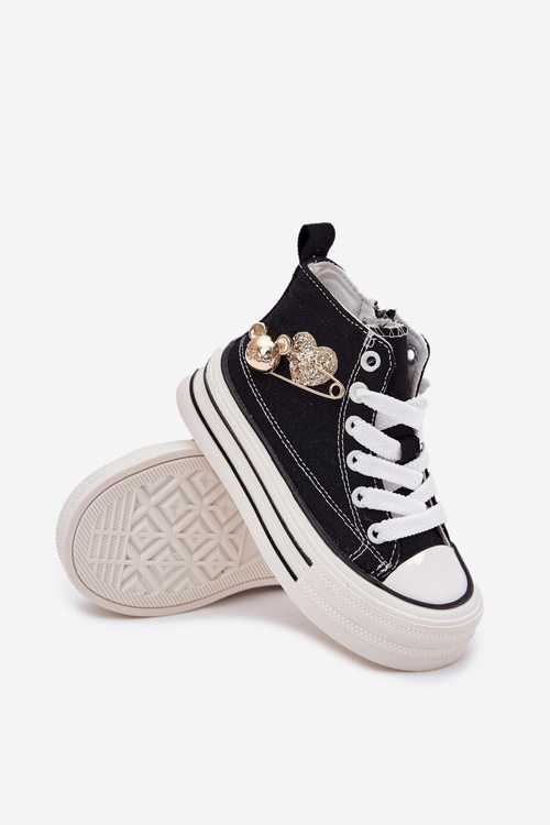 Children's High Sneakers With Gold Decoration Black Elvena