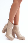 Stylish Leather Boots On Heel Laura Messi 2509 Light Beige